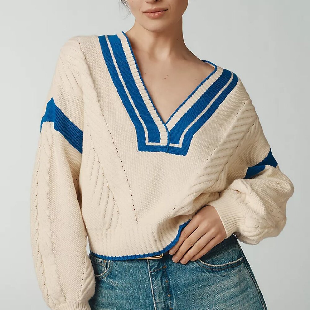 Anthropologie Maeve V-Neck Cable Pullover Sweater